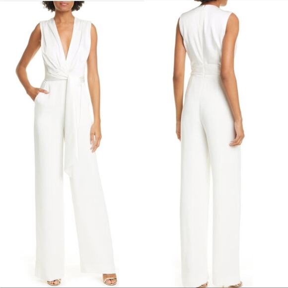 NWT Jonathan Simkhai Satin and Crepe Plunge Sleeveless White Jumpsuit Size 2 - Picture 2 of 5